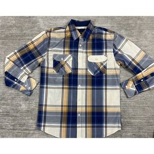 Knockout Jeans Shirt Mens Large‎ Plaid Button Up Roll Tab Sleeve Plaid Pockets